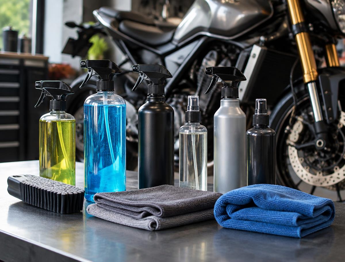 Conjunto de produtos para limpeza e manutenção de motos